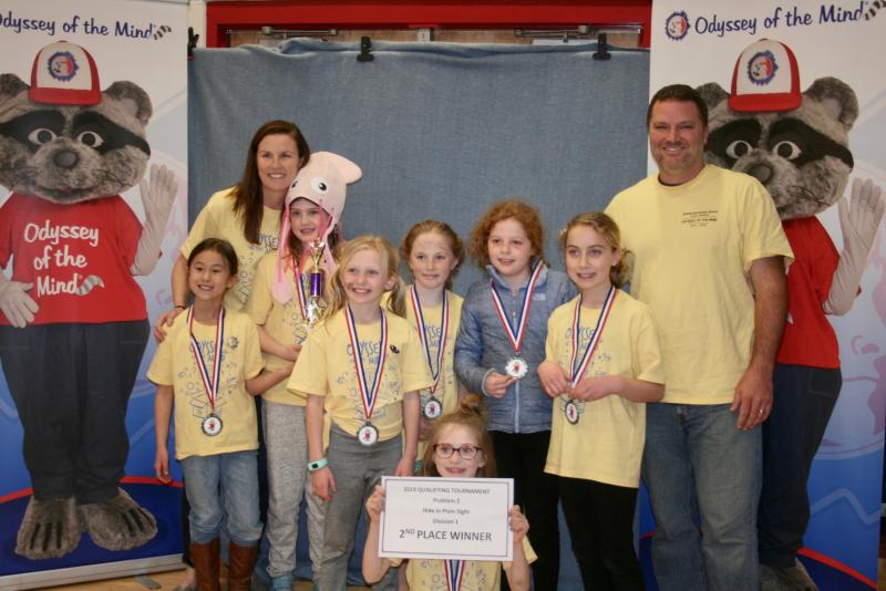 Shields Elementary OM participants shown are in back (l-r) Delia Sparks, Eileen Baker, Grace Eanes, Katie Curry, Teagan Baker, Logan Crotty, Caitlin Perchiniak and Jim Baker. In front is Erin Noonan.